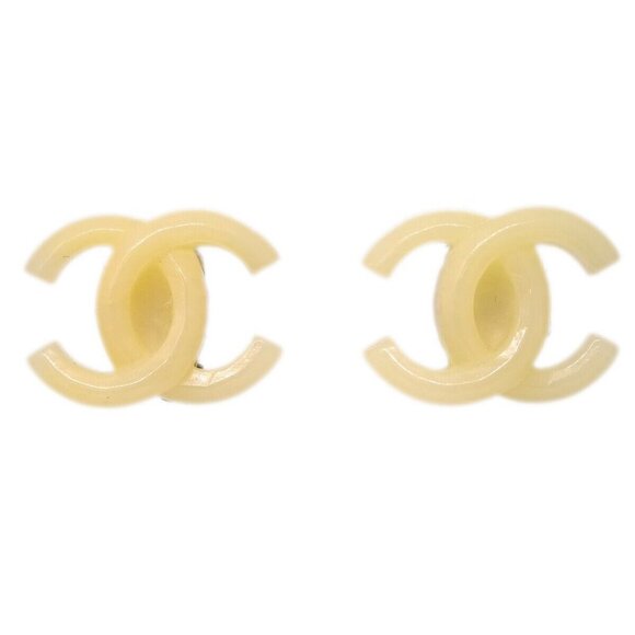 Chanel CC Earrings Clip-On White Ivory Acrylic - Picture 1 of 5